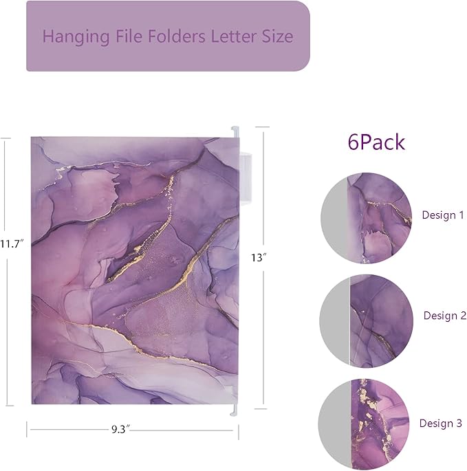 6 Packages Hanging folders File Cabinet Organizer Letter Size 1/5 Cut Adjustable Labels Decorate Home Office School Classroom, Purple Marble 9.3 "x 12.8"…