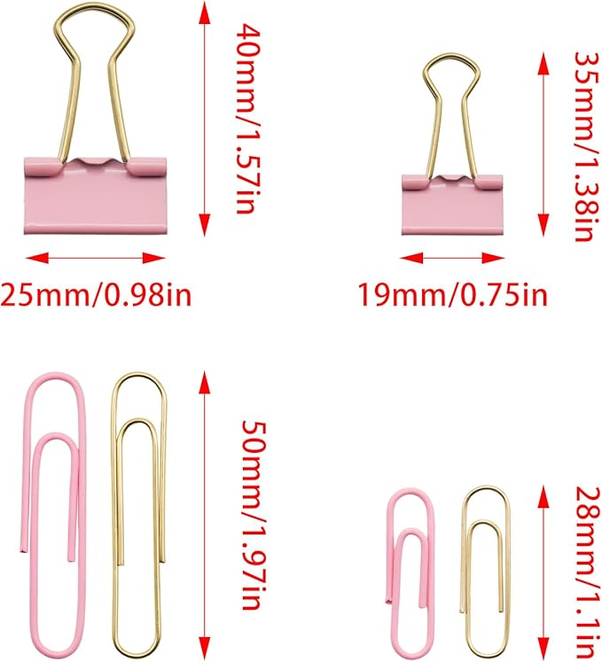 Paper Clips Binder Clips Combo Set, Assorted Size, 155 Pcs, Office Supplies Set for Office, School and Home(Pink)