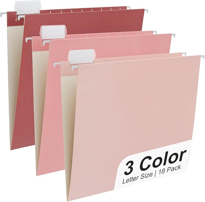 Y YOMA 18 Pack Gradient Hanging File Folders Letter Size Decorative Hanging Folder Pretty File Folder Organizer for Filing Cabinet Office Home with 1/5-Cut Adjustable Tabs, Cute Pink