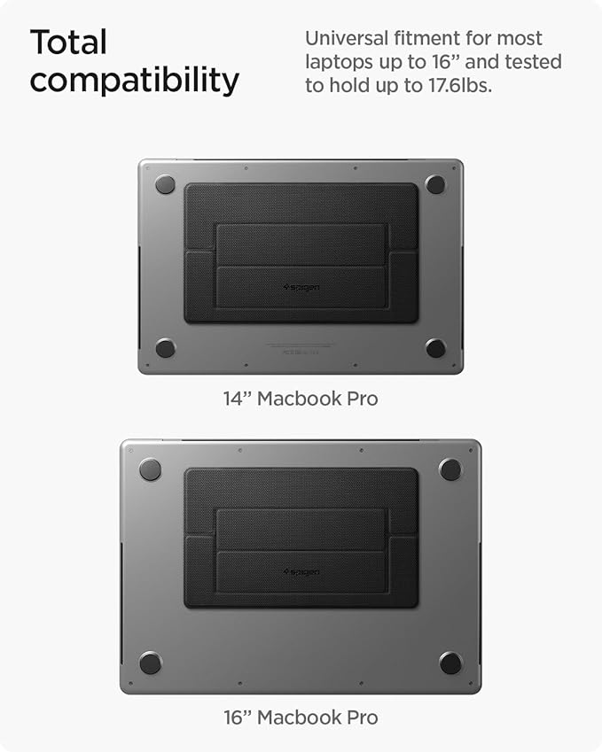 Spigen Slim Fold Adhesive Laptop Stand Foldable Portable Dual Ergonomic Angle Adjustment Lift Anti-Slip Compatible with MacBook Pro, MacBook Air 11"-16" and More - Black (LD201-S1)