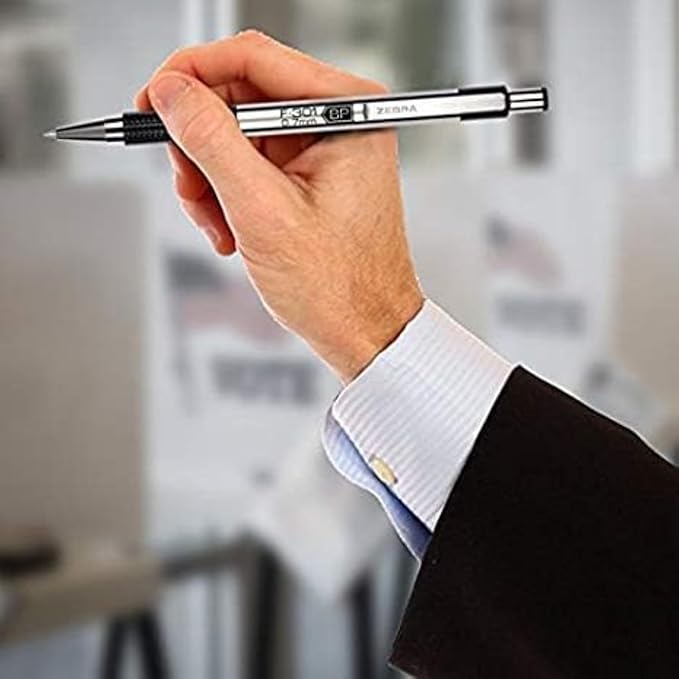 Zebra Pen F-301 Ballpoint Fine Point 0.7mm, Stainless Steel Retractable, 6 Black & 6 Blue - 12 Pack
