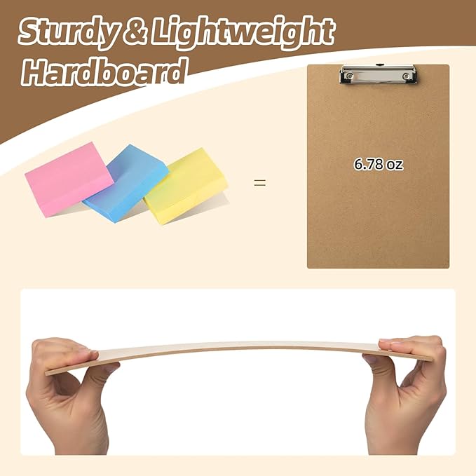 HappyHapi 24 Pack Clipboard 8.5 x 11 Letter Size Clip Boards Bulk, A4 Wooden Hardboard Office Clipboards Pack for Classroom, Work-Meetings, Brown