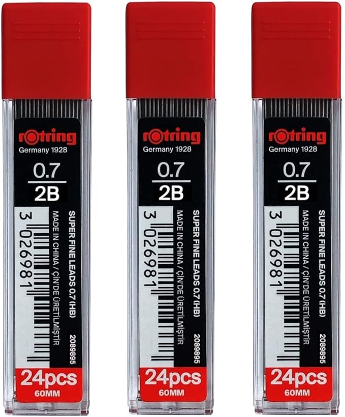 rOtring 0.7mm 2B Super Polymer Pencil Lead - Pack of 3 Tubes - 72 Leads in Total - Refills for Mechanical Pencils