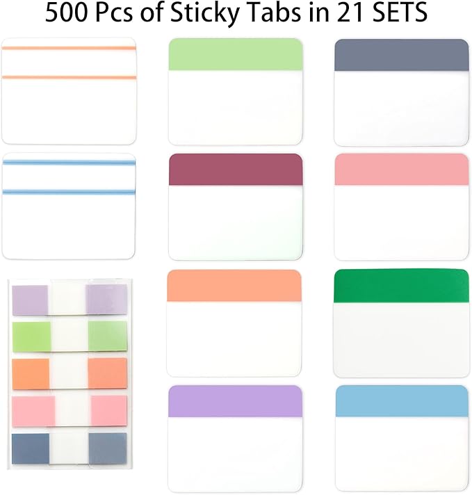 Sticky Index Tabs Book Page - 500Pcs 2 Inch Writable Colored Pages Markers,Repositionable File Tab Flags Labels Self Adhesive Reading Divider Sticker for Books, Binders, Notebook and Folders (Stylish)