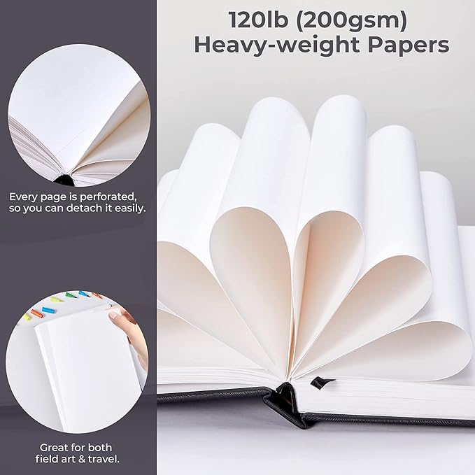 Ohuhu Mix Media Pad - 10.8"x8.3" Mixed Media Art Sketchbook, 120 lb/200 gsm Heavyweight Papers, 78 Sheets/156 Pages, PU Hardcover Mixed Media Paper Pad for Acrylic Painting Christmas Gift