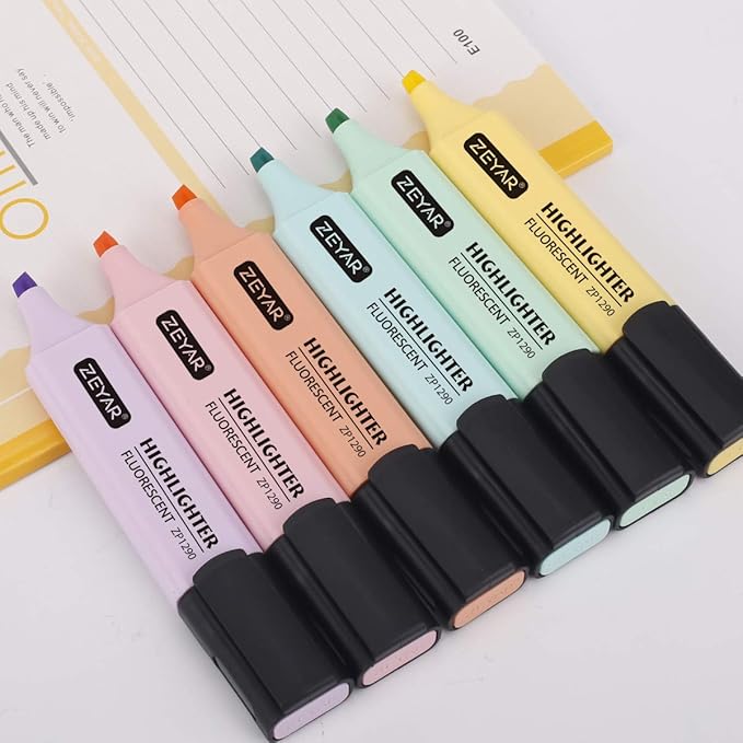 ZEYAR Highlighter, Macaron Colors Chisel Tip Marker Pen, AP Certified, Assorted Colors, Water Based, Quick Dry(2 Sets Macaron)