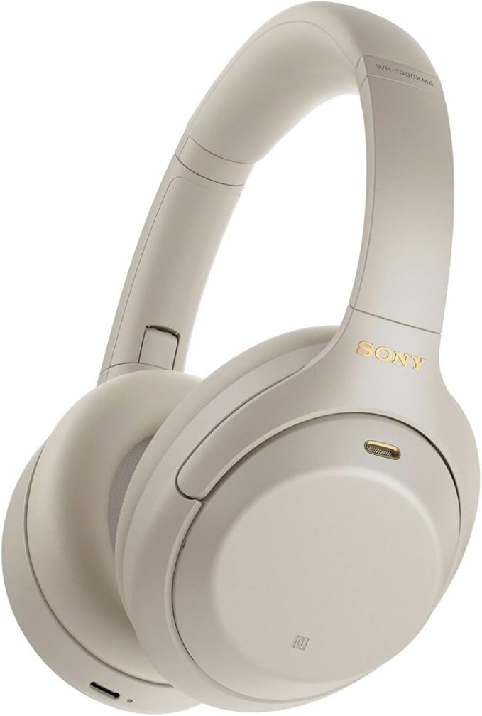 Sony WH-1000XM4 Wireless Noise Canceling Over-Ear Headphones (Silver) Bundle with 4 Port USB 3.0 Hub and USB Bluetooth Dongle Adapter Work from Home (3 Items)