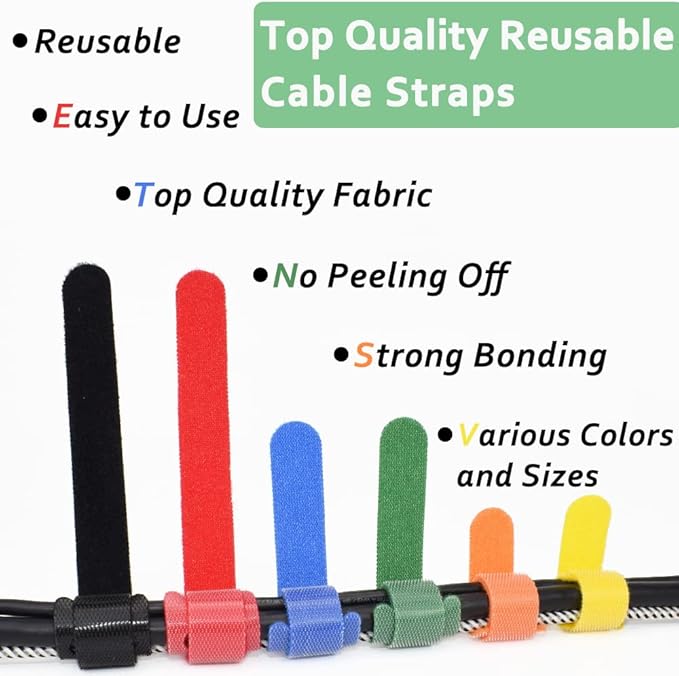 80pcs Cable Ties Reusable Multicolor Wire Ties Cable Management Cord Ties Reusable for Electronics Hook and Loop Cable Ties for Computer 4 6 8 Inch with 6 Colors