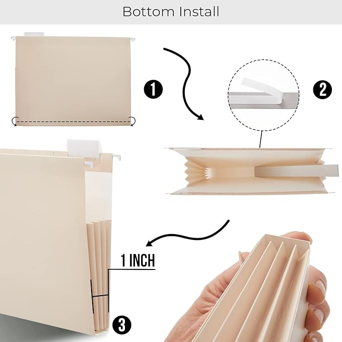 Y YOMA Letter Size - 6 Pack Extra Capacity Hanging File Folders Accordion Decorative File Folder Cute Colored Hanging Folder Organizer for Office Home with 1/5-Cut Adjustable Tabs, Mocha Color