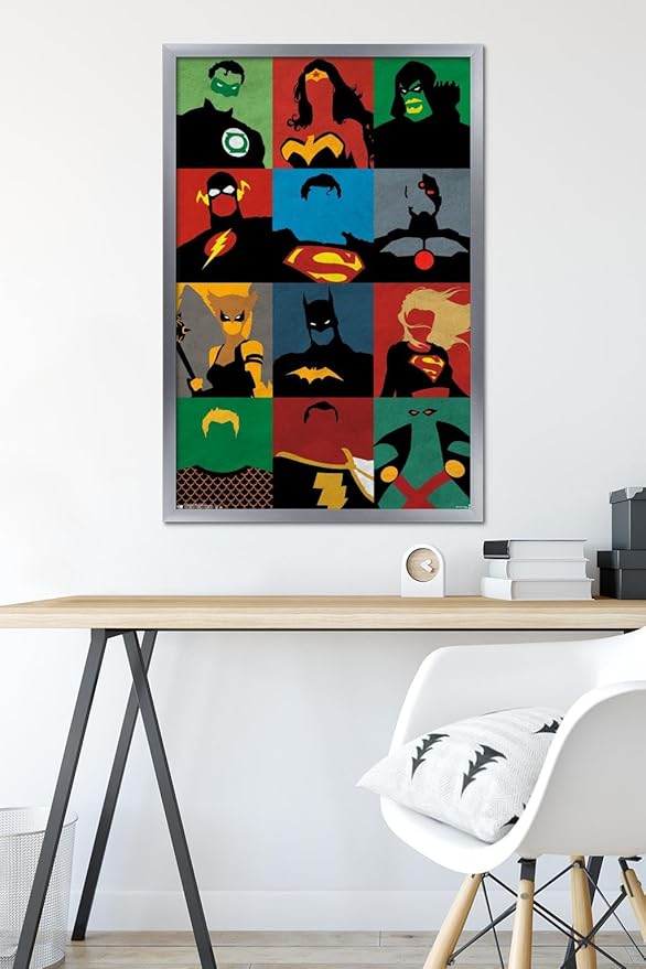 Trends International DC Comics - Justice League - Minimalist Wall Poster, 22.375" x 34", Silver Framed Version