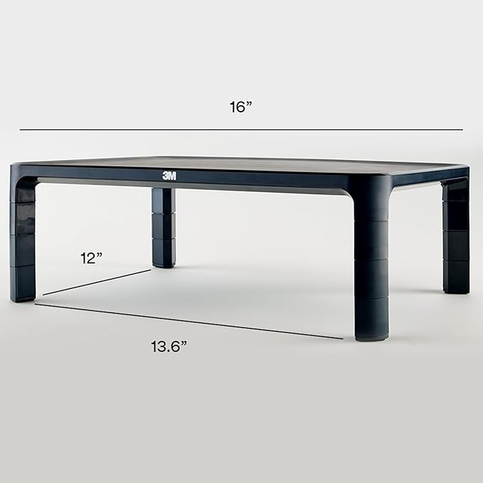 3M Adjustable Monitor Stand for Monitors and Laptops, Three Leg Segments Simply Adjust Height from 1.7" to 5.5", Holds up to 20 lbs, 13.6 in Clearance Between Legs for Storage, Black (MS85B)
