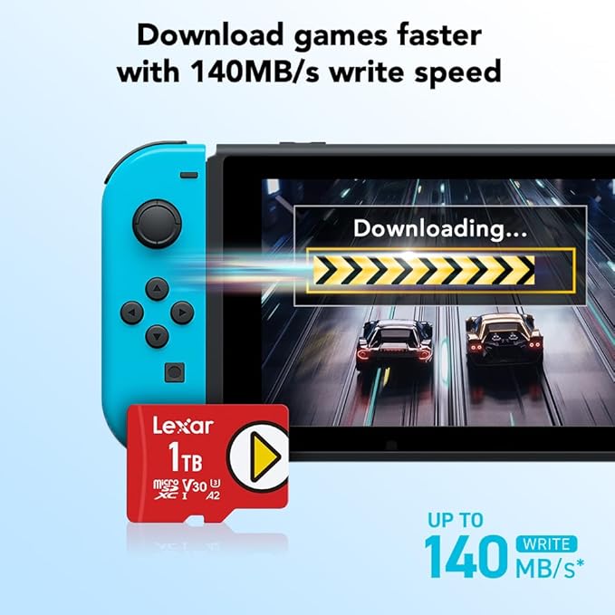 Lexar 1TB Play Micro SD Card, UHS-I, C10, U3, V30, A2, Full HD, 4K, Up to 205/140 MB/s microSDXC Memory Card, Expanded Storage for Nintendo-Switch 1, Gaming, Smartphones, Tablets (LMSPLAY001T-BNSNU)