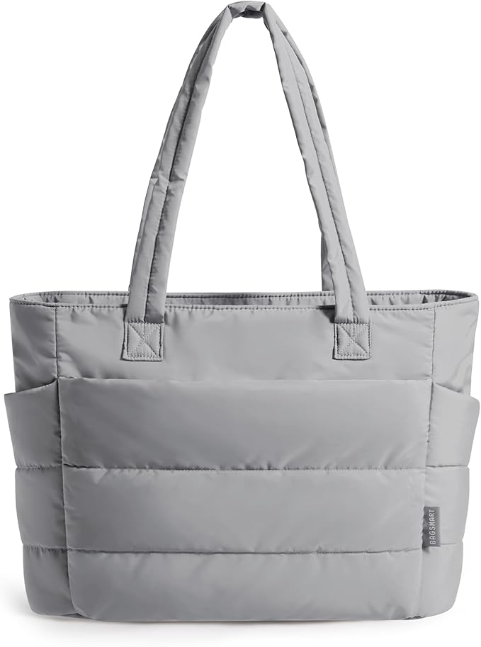 BAGSMART Tote Bag for Women, Lightweight Puffy Tote Bag with Compartments Shoulder Bag Handbag for Travel, Work, Gym | Lightweight, Puffy, Quilted, for Travel, Work
