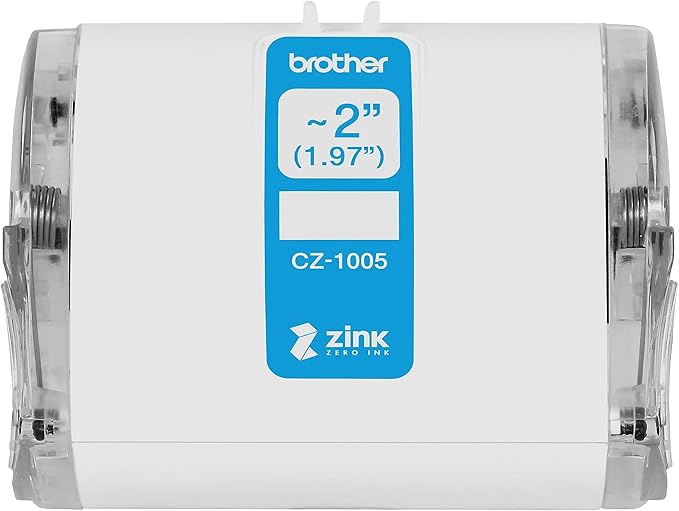 Brother Genuine CZ-1005 continuous length ~ 2 (1.97”) 50 mm wide x 16.4 ft. (5 m) long label roll featuring ZINK Zero Ink technology