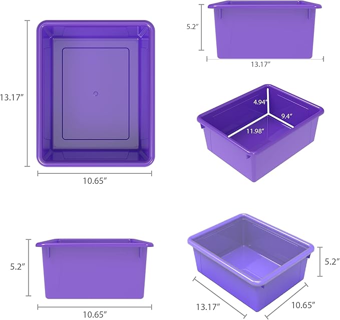 Storex Letter Size Deep Storage Tray – Organizer Bin for Classroom, Office and Home, Violet, 5-Pack (62528U05C)