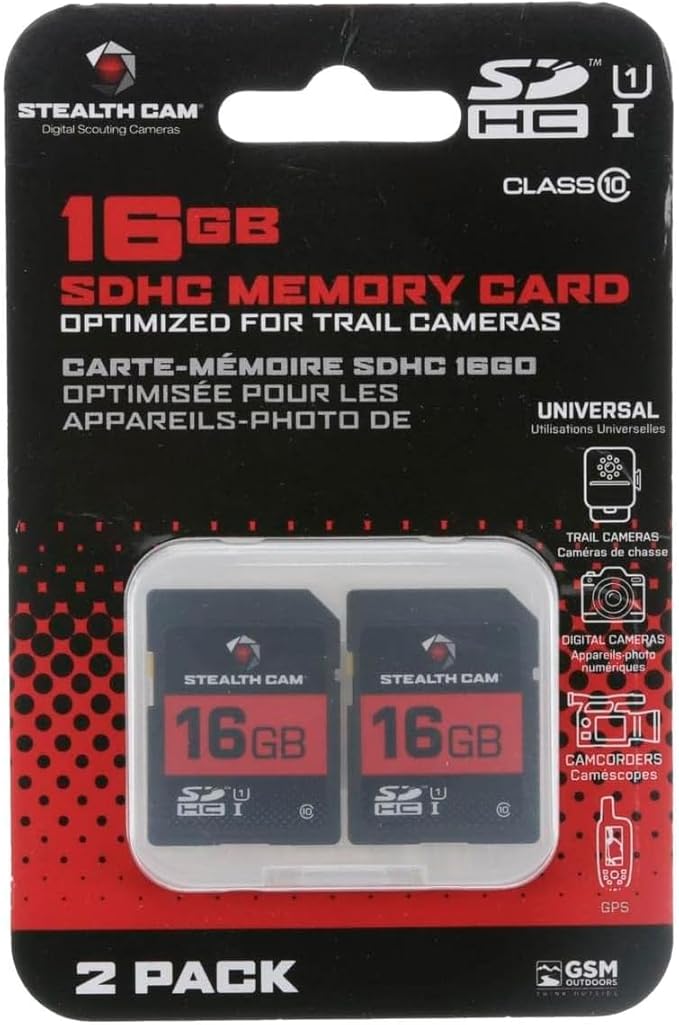 STEALTH CAM SD Card - High-Speed Data Transferring Storage Game Trail Hunting Scouting Photo Video Recording Cameras, 16GB SD Card (2 Pack)