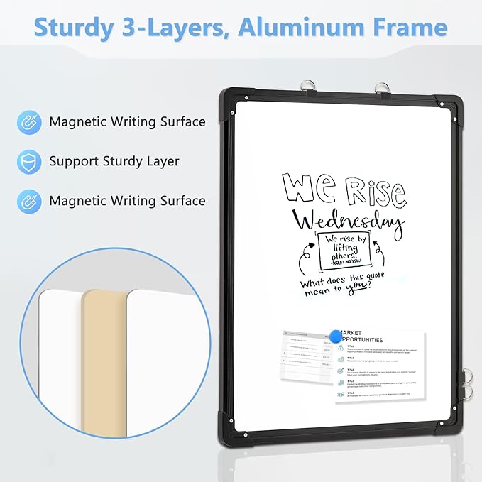 Double-Sided White Board, 12" x 16" Dry Erase Board Small Whiteboard for Wall Black Frame Portable Magnetic Hanging White Board Dry Erase for College Dorm Room, School, Home, Office