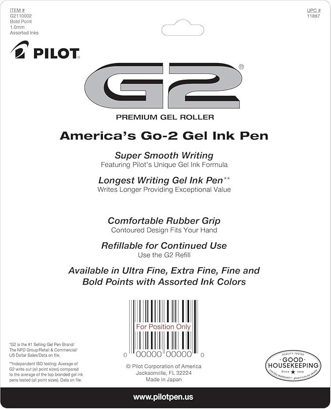 Pilot G2 Premium Retractable Gel-Ink Rolling Ball Pens, Bold Point (1.0mm), 1.0 Gel Pens, Assorted, 10-Pack - Ideal for School, Journaling, & Office Writing