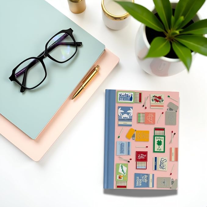 Pearhead Blue Matchbook Hardcover Journal, 6x8 College-Ruled Lined Notebook, 200 Pages, Trendy Writing Journal for Work, School & Everyday Notes
