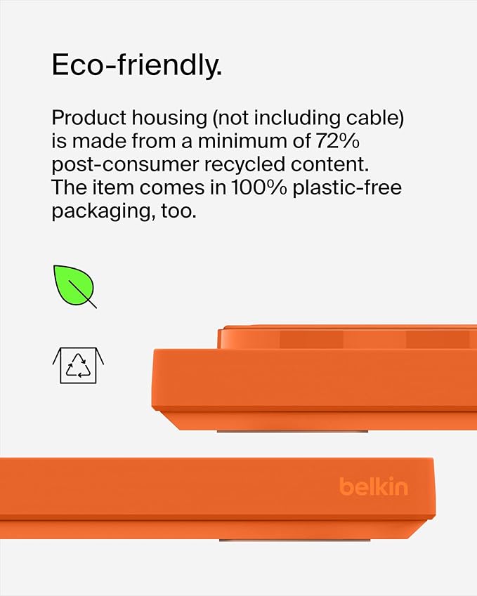 Belkin 2-in-1 Wireless Charging Pad with MagSafe 15W, Fast Charging iPhone Charger - Wireless Charging Station for iPhone 17, 16, 15, and 14 Series, AirPods, and Other MagSafe Enabled Devices - Orange