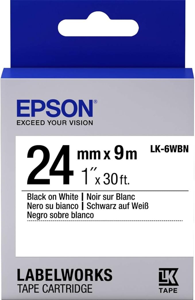 Epson Labelworks Standard Tape Cartridge 1" Black on White (Lk-Wbn) - for Use with LW-600P, 700 Label Printers