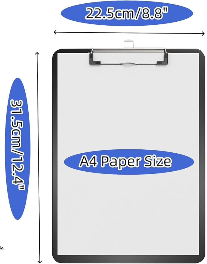 Plastic Clipboards, [Pack of 10] A4 Clipboard Folder 12.5x9 Inch Clip Boards with Secure Hold for Office & Classroom Supplies - Black