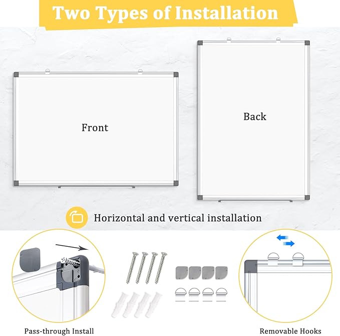 2 Pack Double-Sided Magnetic Whiteboard, 24" x 18" Dry Erase Board, Aluminum Frame White Board for Wall, Hanging Mounting White Board Dry Erase Marker Board for Office, School, Home