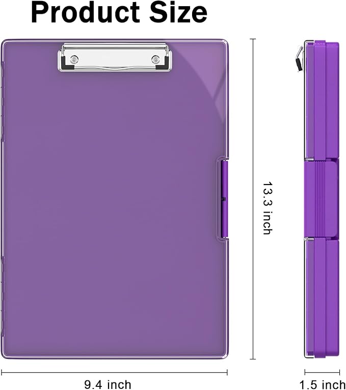 Rimilak Plastic Clipboard with Storage, Side Opening with 2 Compartment, Size 13.3 x 9.4 x 1.5 Heavy Duty High Capacity Nursing Box for Work School & Office Supplies, Dark Purple