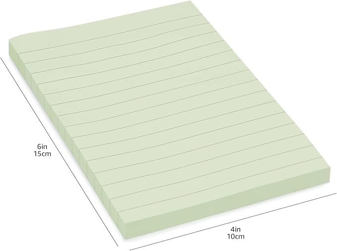 Amazon Basics Lined Sticky Notes, 4x6" Self-Stick Pads with Clean Removal Adhesive for To Do List, Home, Office, Notebook, Assorted Colors, 100 Sheets/Pad, Pack of 5