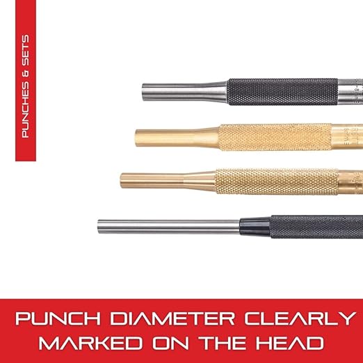 Starrett Drive Pin Punch with Knurled Grip for Driving Pins Into or Out of a Workpiece - Hardened and Tempered Steel, 4" Length, 7/32" Punch Diameter - 565F