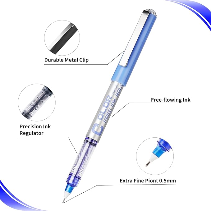 EYEYE 0.5mm Liquid Ink Rollerball Pens 8 Assorted Colors, Needle Tip Pen Extra Fine Point Quick Dry, Ink Pens Fine Point Smooth Writing Pen for Journaling, Note Taking, Office, Doodling & Gifts