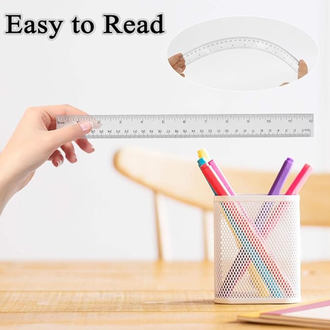 Plastic Clear Ruler Math Set-4 12 Inch 6 Inch Transparent Straight Ruler, 30/60 and 45/90 Triangle Ruler Geometry Math Transparent Ruler Measuring Tool for School Office Home Teachers Kids Supplies
