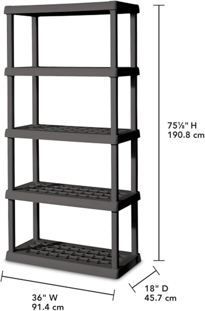 Sterilite 5 Shelf Plastic Storage Unit Bundled with Easy to Assemble Storage Cabinet for Garage, Pantry & Kitchen Organization, 4 Shelves, Gray