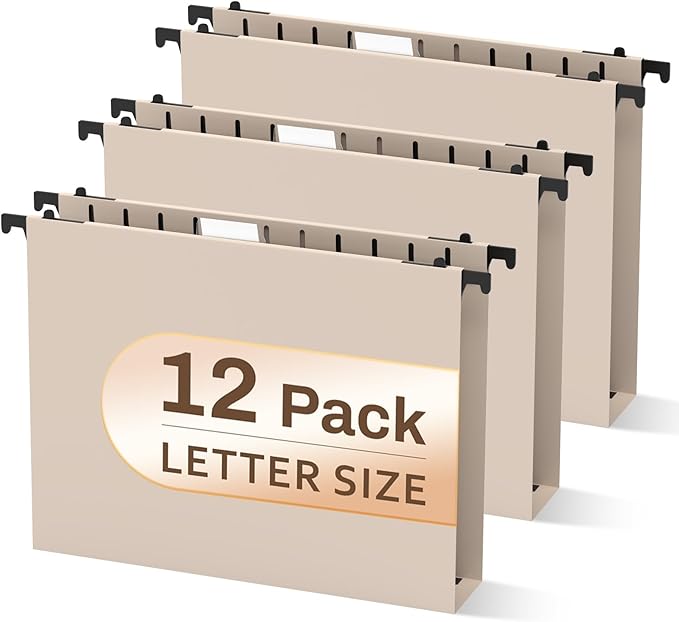Letter Size Hanging File Folders Pastel, 12 Pack Hanging Files Folders, File Hanging Folders Pink for Filing Cabinet, Colored Hanging File Folders with Tabs 2 Inch Expansion for Home Office