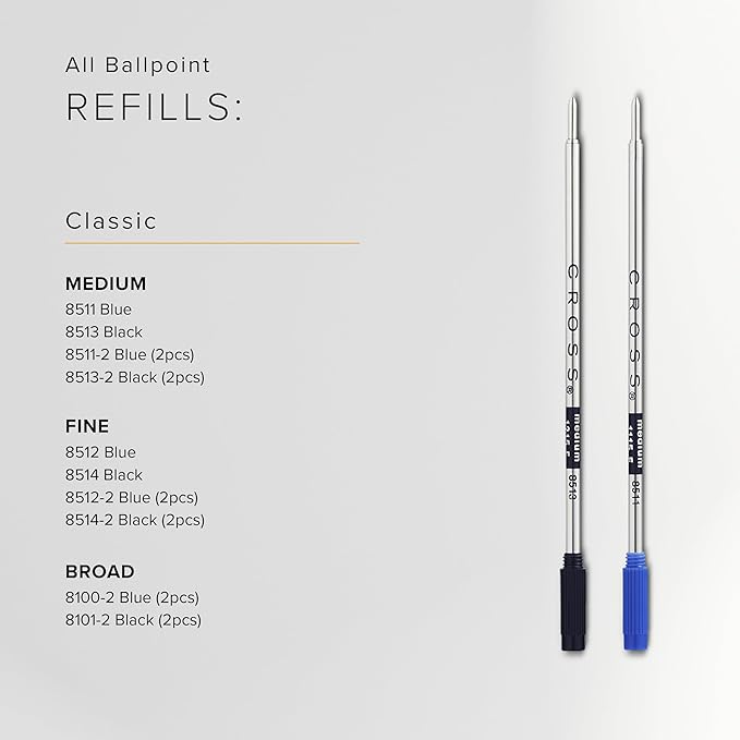 Cross Refills for Ballpoint Pens, Medium, Black Ink, 2/Pack (85132), Model:8513-2