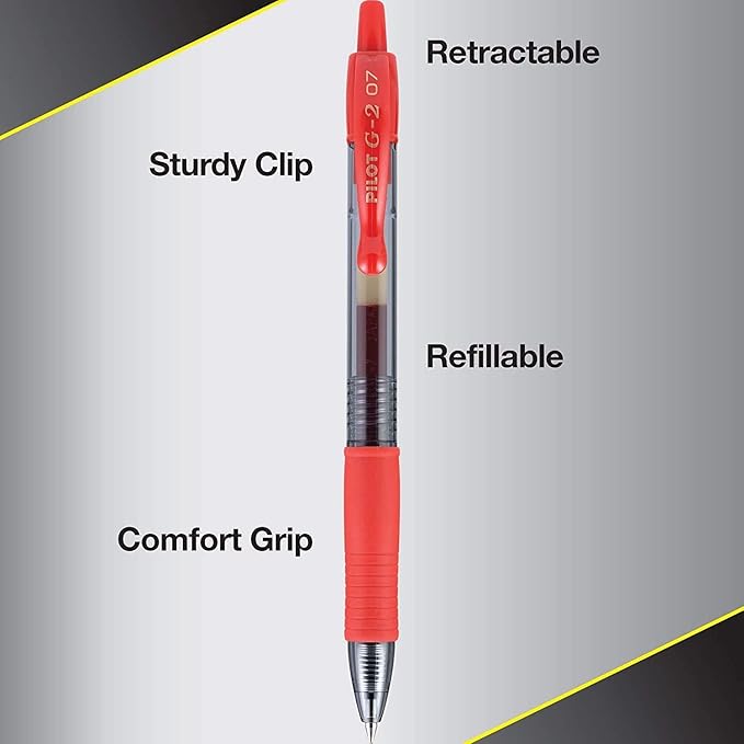 Pilot G2 Premium Gel Roller Pens, Fine Point 0.7 mm, Red Pens, Pack of 4 - Ideal for School, Journaling & Office Writing