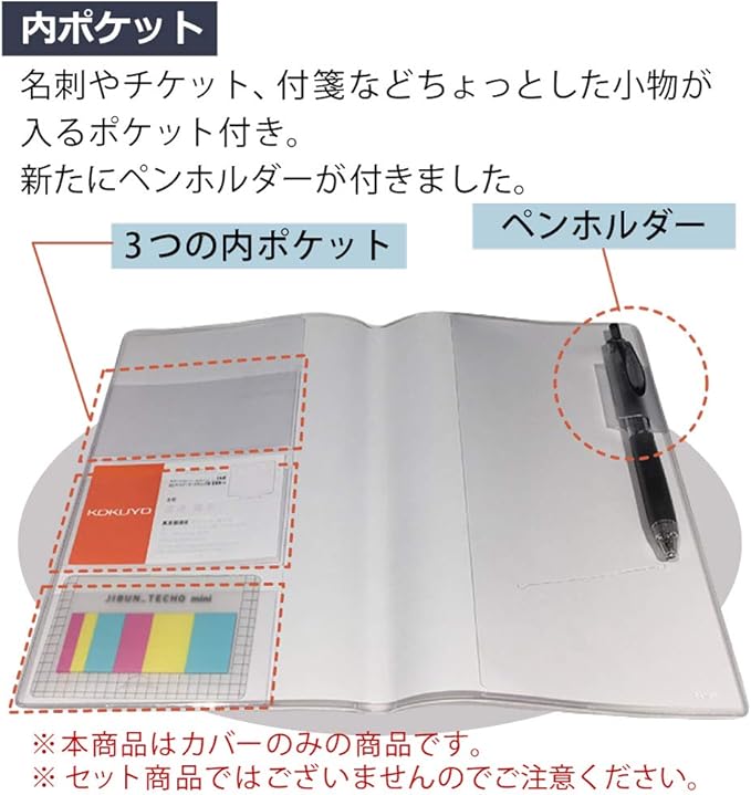 Kokuyo Transparent Cover for JIBUN_TECHO B6 Slim Size Notebook, 7.5" x 9.8", 0.2 mm Thick, with 1 Pen Loop & 4 Card Holders, Japan Import (NI-JGM61)