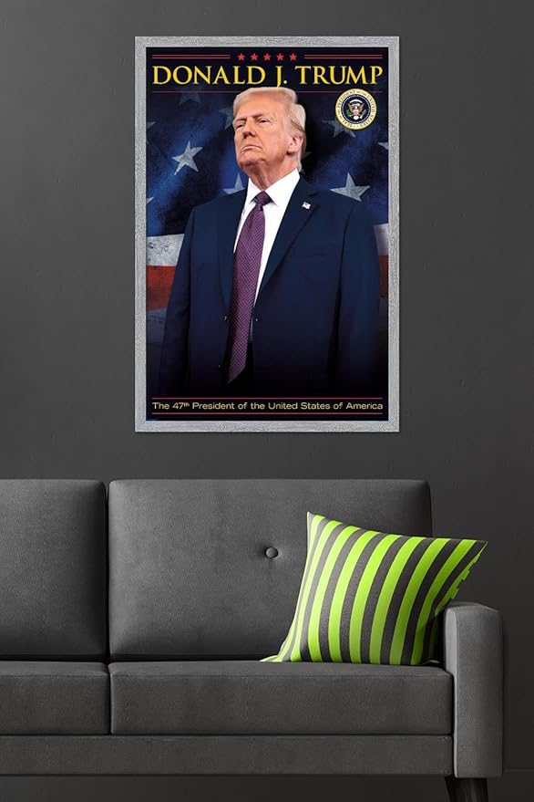 President Donald Trump - 47th President Wall Poster, 34L" x 22.4W", Gray Framed Version