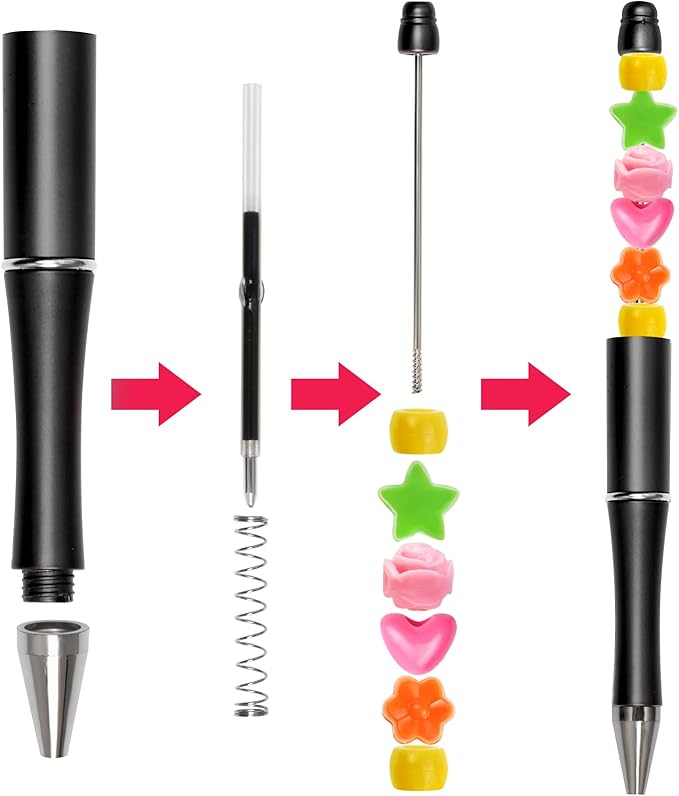 jiebor 30Pcs Black Beadable Pens Plastic Bead Ballpoint DIY Cute Cool Pens Black Ink for Women Men Bridal Graduation Gift Office Supplies