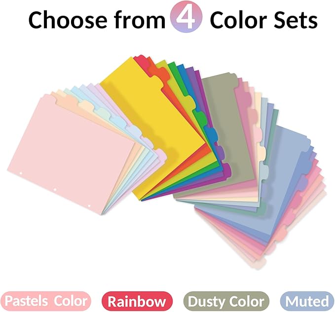 Sooez 8 Tabs Long-Lasting Plastic Write & Erase Large Tabs Dividers for 3 Ring Binder, Aesthetic Cute Pastels Binder Dividers for Student, Teacher, Office, Home Organizers, 2 Sets, Dusty Color