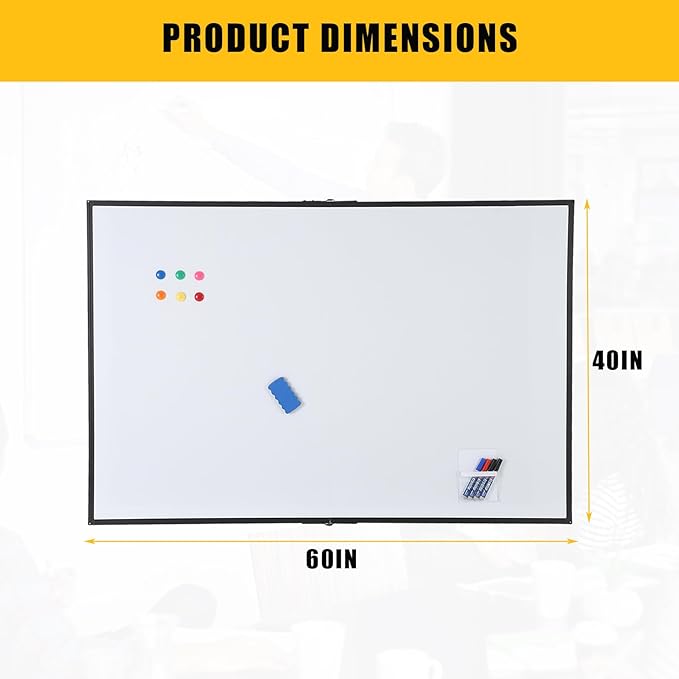 Magnetic Whiteboard 60x40 Inch - Large Dry Erase Board for Wall with Aluminum Frame & Deep Pen Tray - Smooth Writing Surface for Office, Classroom, Home & Conference Room