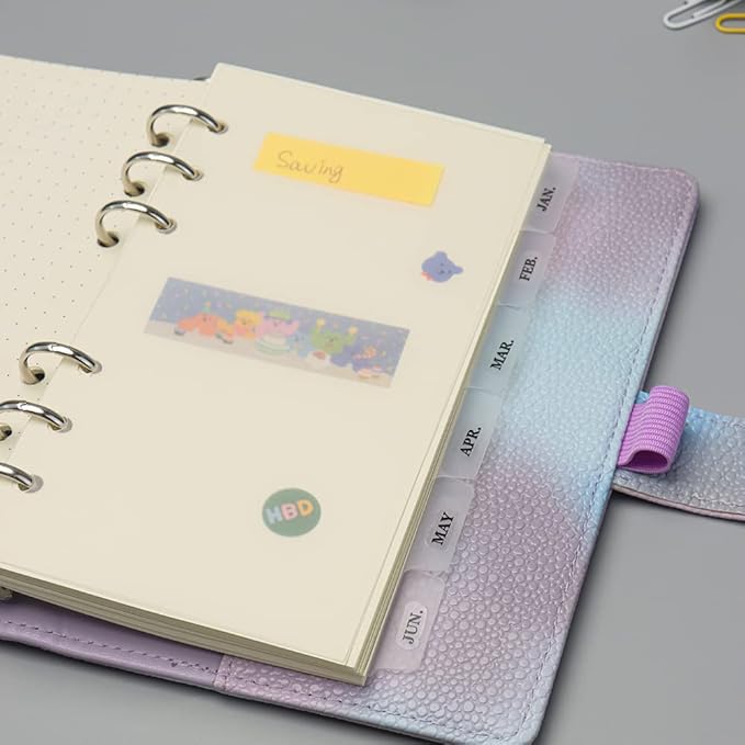 2 Pack A6 Binder Dividers 6 Tabs Clear Plastic Binder Index Tabs Planner Divider for Round Ring Binder Sheet Protector (Total 12 Dividers)