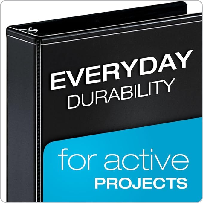 Cardinal 3 Ring Binder, Durable 1.5 Inch Performer ClearVue Binder, Round Rings, 350-Sheet Capacity, Customizable ClearVue Covers, PVC-Free, Black (67325) (Pack of 12)