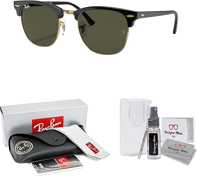 Ray-Ban RB3016 CLUBMASTER Sunglasses For Men For Women +BUNDLE with ACCESSORY EYEWEAR KIT