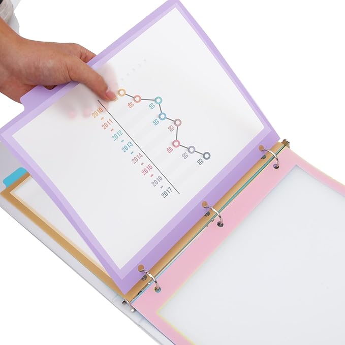 XUCHUN Binder Dividers,5 Tab Dividers Clear Plastic Subject dividers with Tab,for 3 Ring Binder,Customizable Labels, Multicolor, Durable & Tear-Resistant