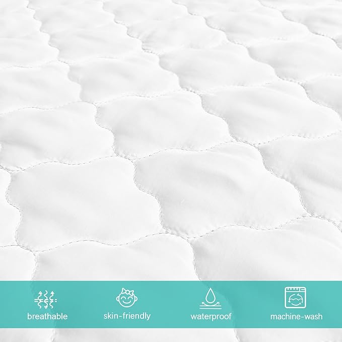 Crib Mattress Protector Sheets Fitted Waterproof Mattress Pad Cover, Noiseless & Machine Wash 100% Absorbent Mattress Protector Sheet Quilted White, 52" x 28", 2 Pack