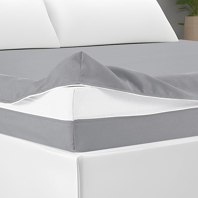 Zippered Mattress Fitted Protector Deep Mattress Encasement Soft Zipper Fitted Sheet Microfiber Bed Sheet Cover for Bed(Light Gray,Full,12-16in)