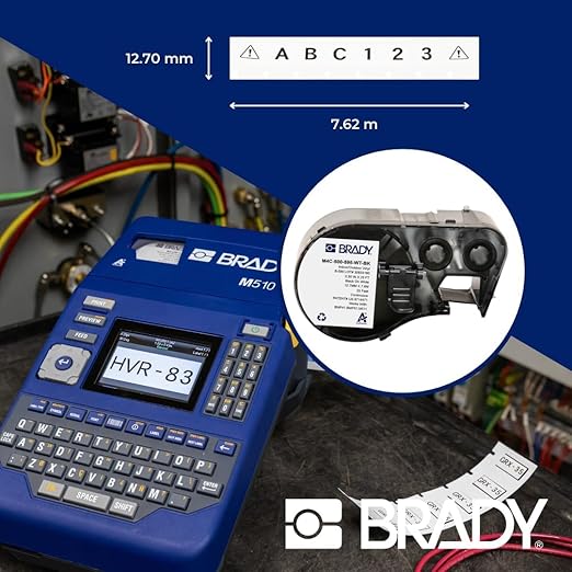 Brady Authentic (M4C-500-595-WT-BK) All-Weather Vinyl Labels 0.5 in W x 25ft Black on White. for use with BMP41, BMP51, M410, M510, and M511 Label Printers.