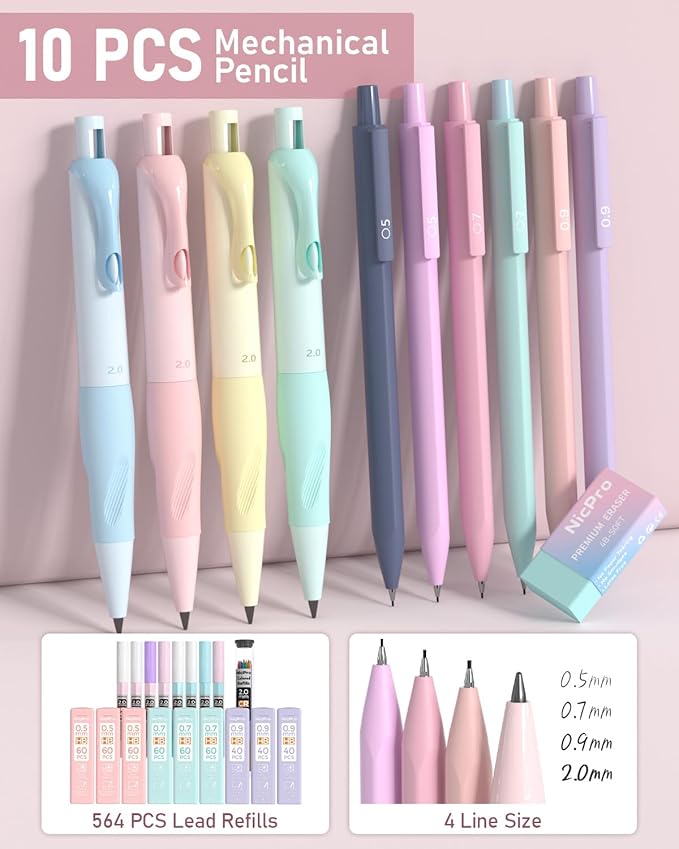 Nicpro 78 PCS Aesthetic School Supplies with Cute Pen Case, 12 Pastel Highlighters, 12 Color & Black Ink Gel Pens, 10 Mechanical Pencils 0.5, 0.7, 0.9, 2.0 mm, 6 Multicolor Pen for Student Stationary