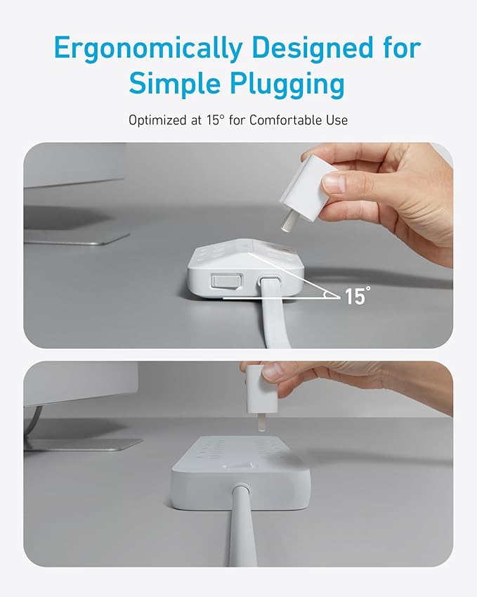 Anker Flat Plug Power Strip(300J), 20W USB-C, 10-in-1 Ultra Thin Power Strip with 6 AC, 2 USB-A/2 USB-C,10feet Extension Cord, Desk Charging Station,Home Office College Dorm Essentials (Pack of 2)